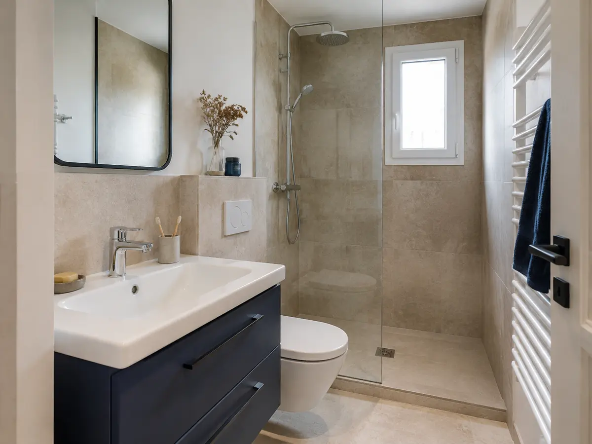 Salle de bain rénovée avec douche à l’italienne